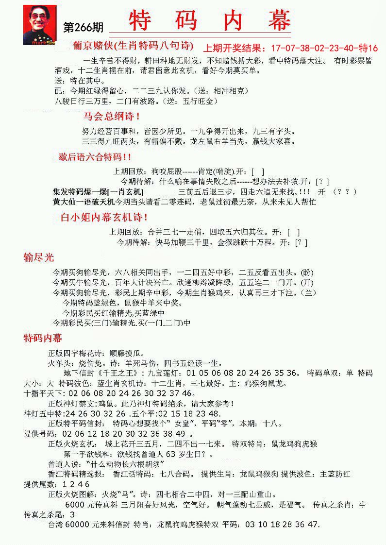 2024266期特码内幕A