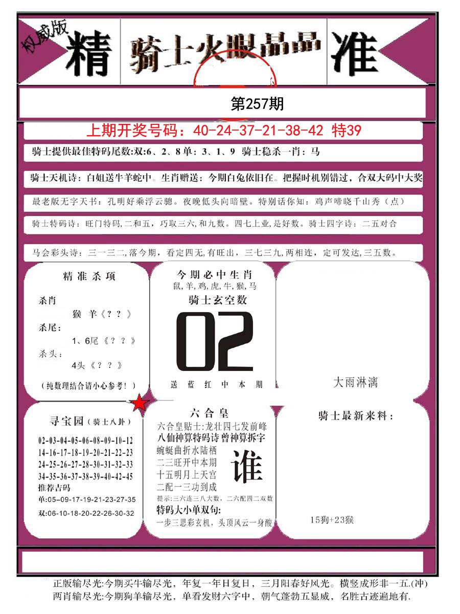 2024257期骑士火眼晶晶B