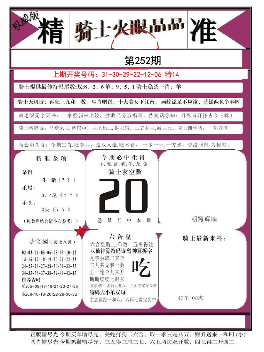 2024252期骑士火眼晶晶B