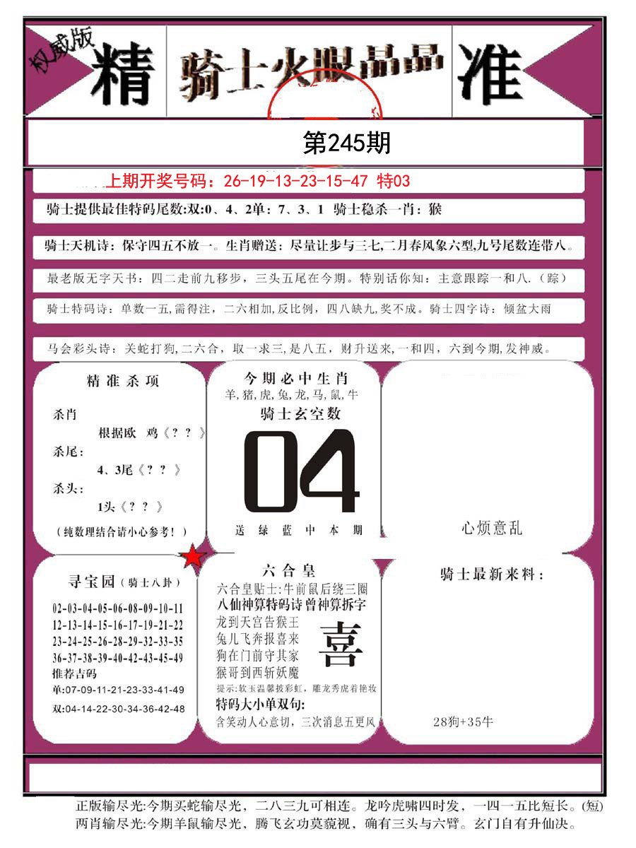 2024245期骑士火眼晶晶B