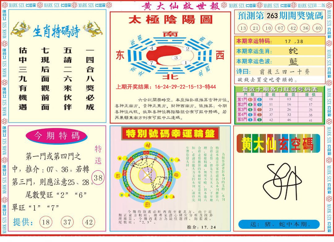 2024263期新黄大仙救世B