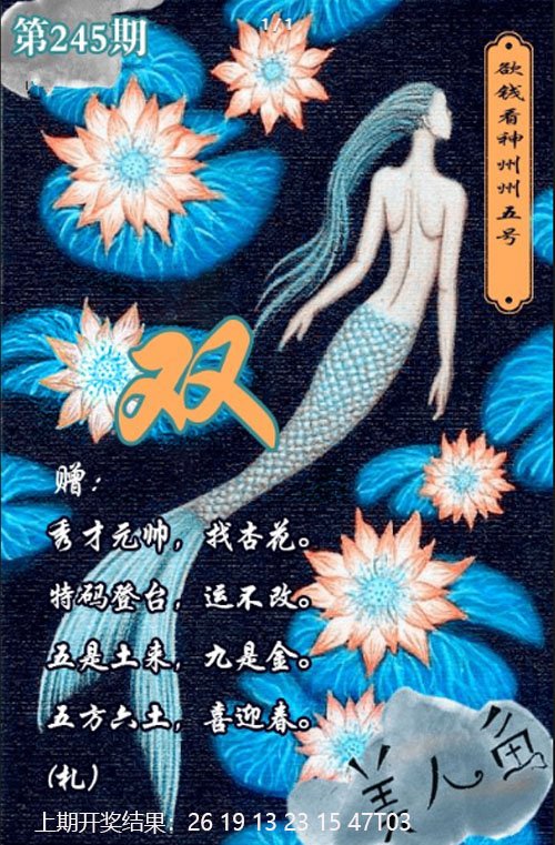 2024245期美人鱼单双中特图