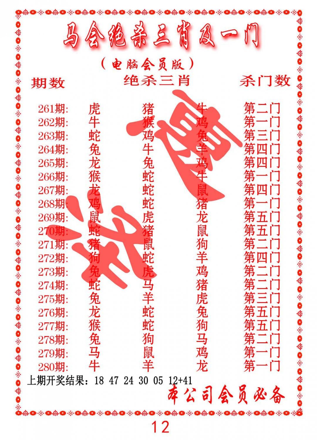 2024274期马会绝杀三肖及一门