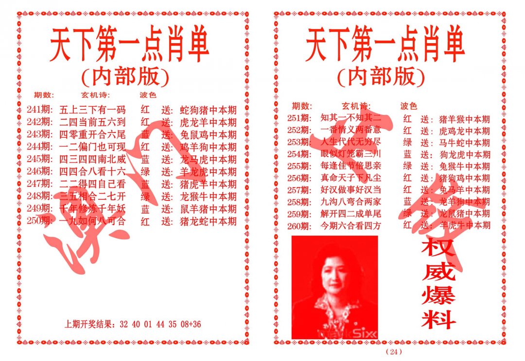 2024253期天下第一单肖单