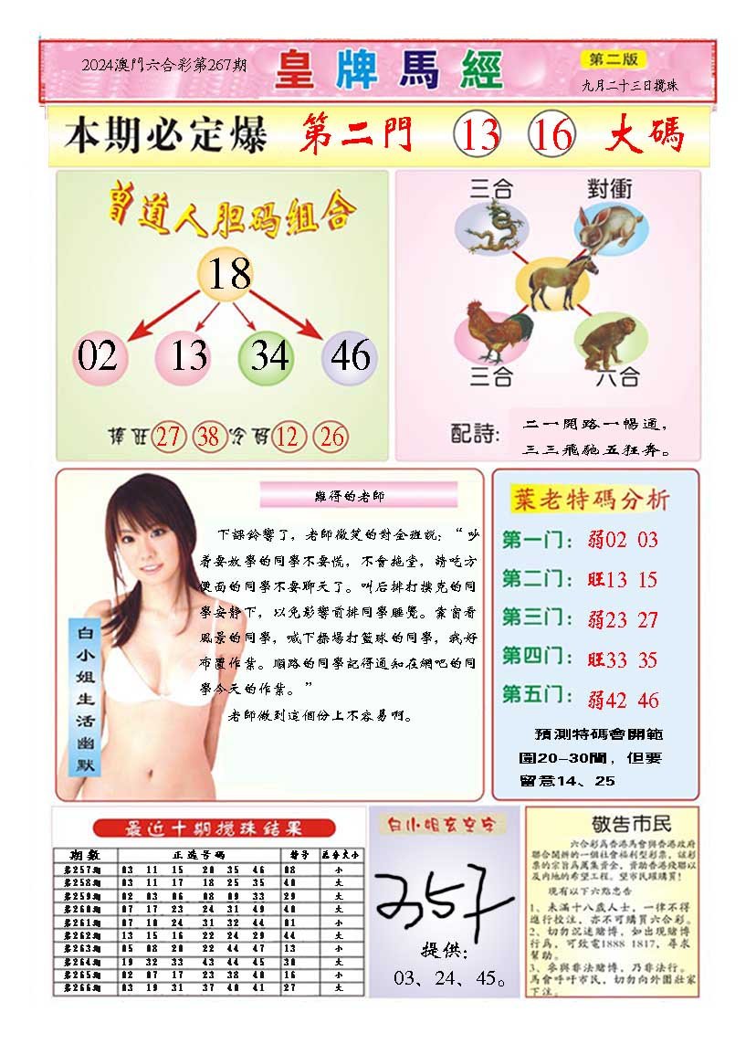 2024267期皇版马经B