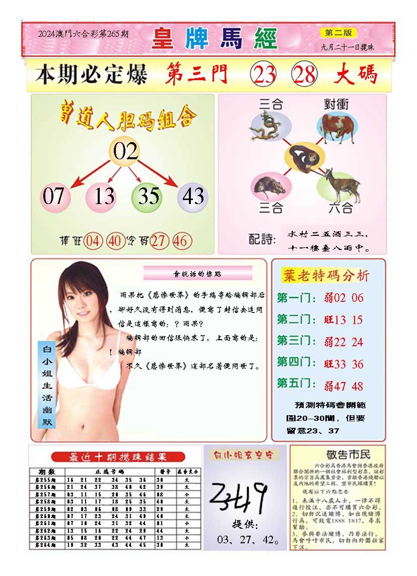 2024265期皇版马经B