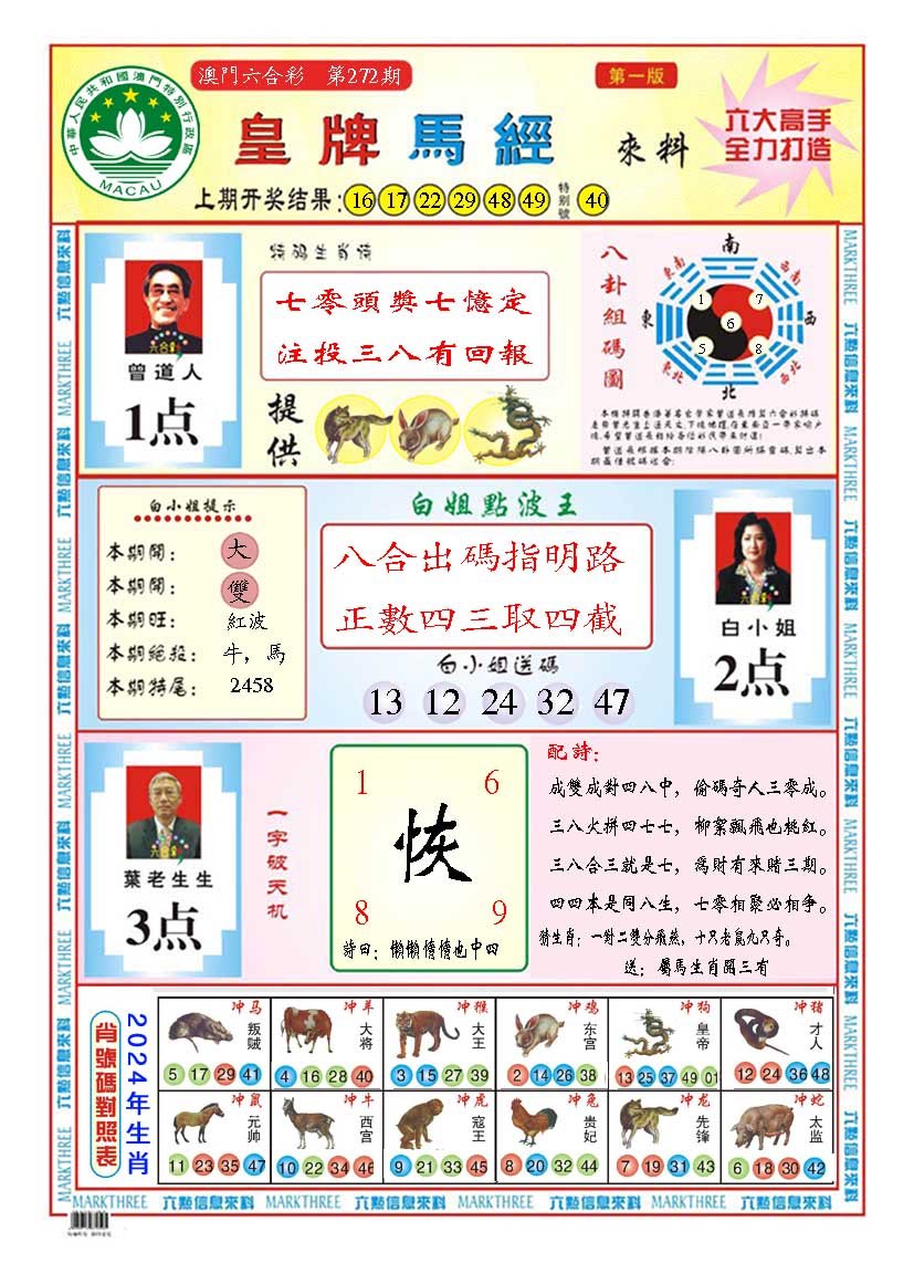 2024272期皇版马经A