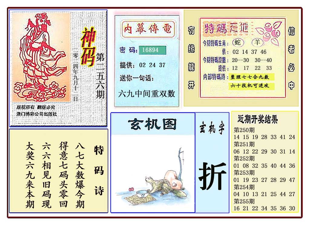2024256期黄大仙神码