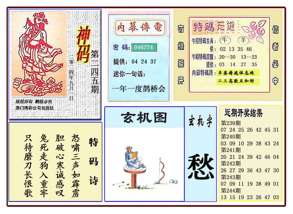 2024245期黄大仙神码