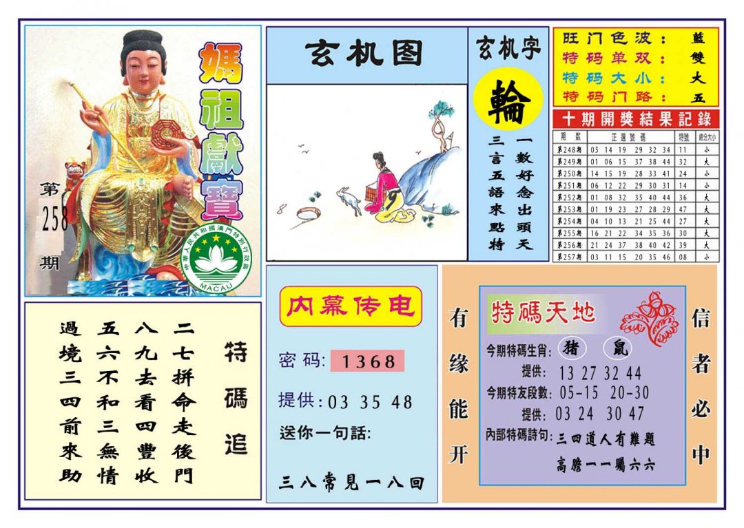 2024258期马祖献宝