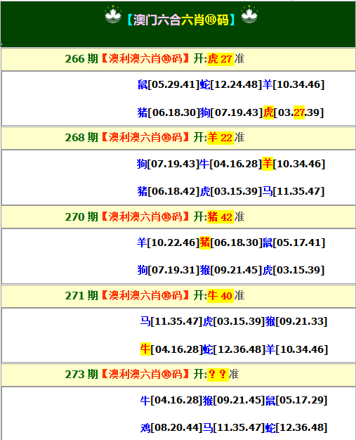 2024273期澳利澳六肖18码