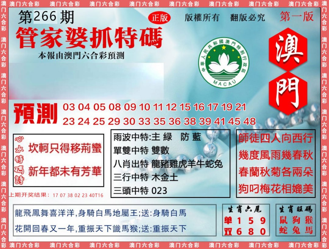 2024266期管家婆抓特
