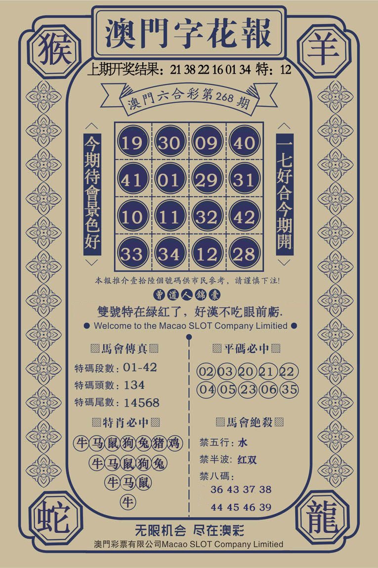 2024268期澳门字花报