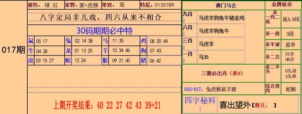 2025017期30码中特