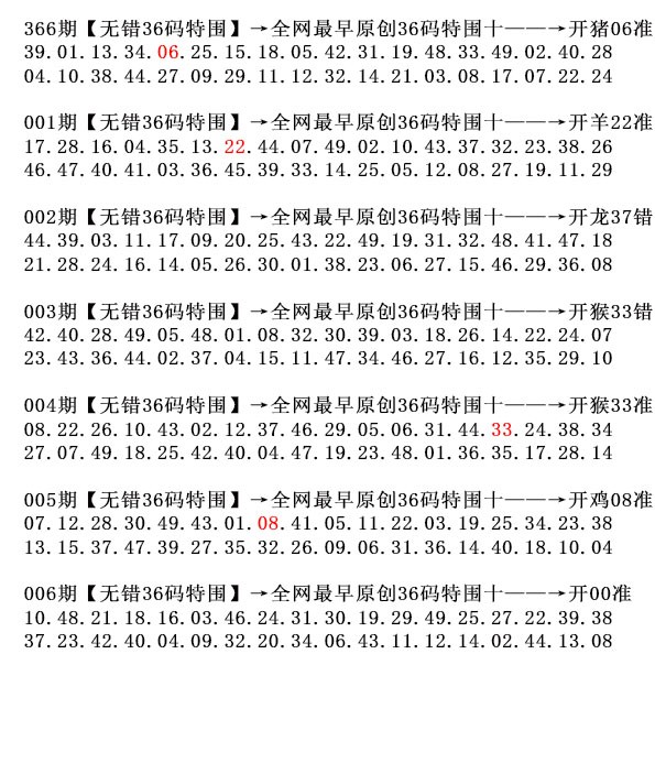 2025006期36码特围