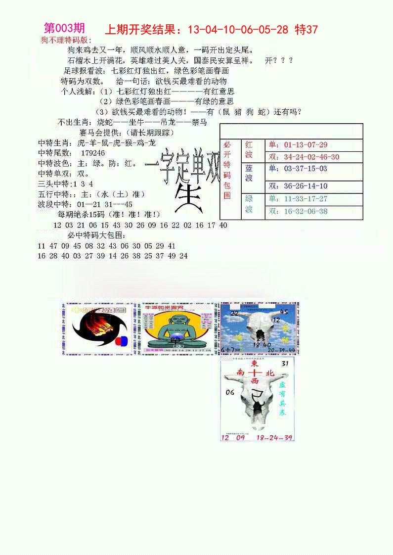2025003期狗不理特码报