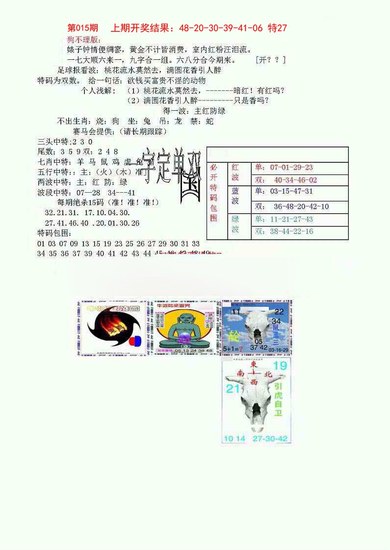 2025015期狗不理特码报