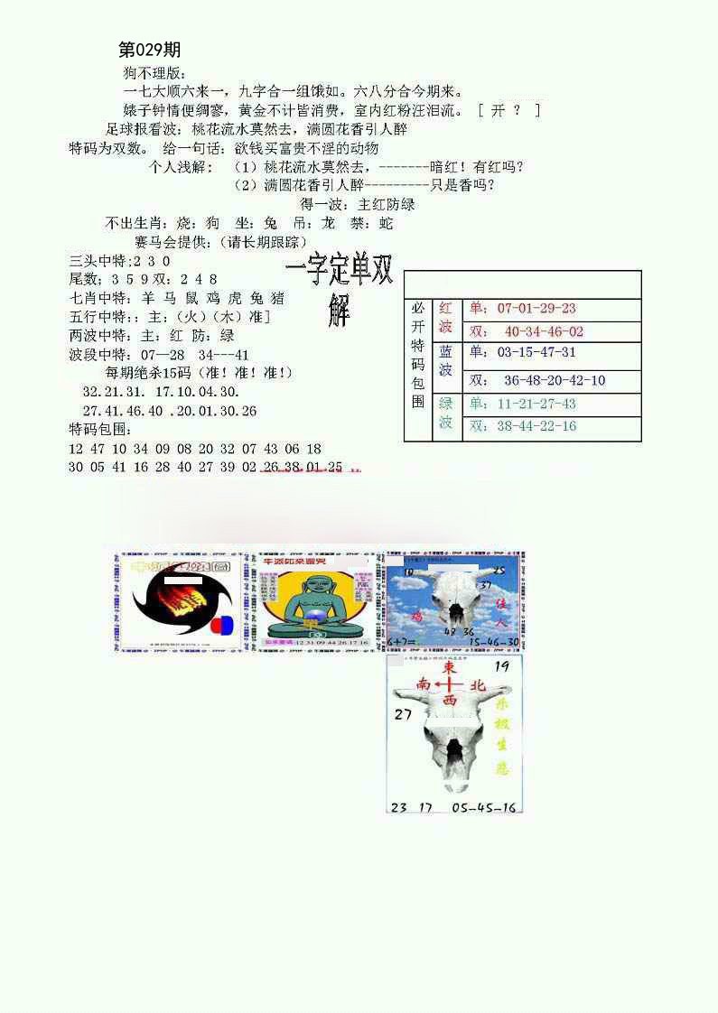 2025029期狗不理特码报