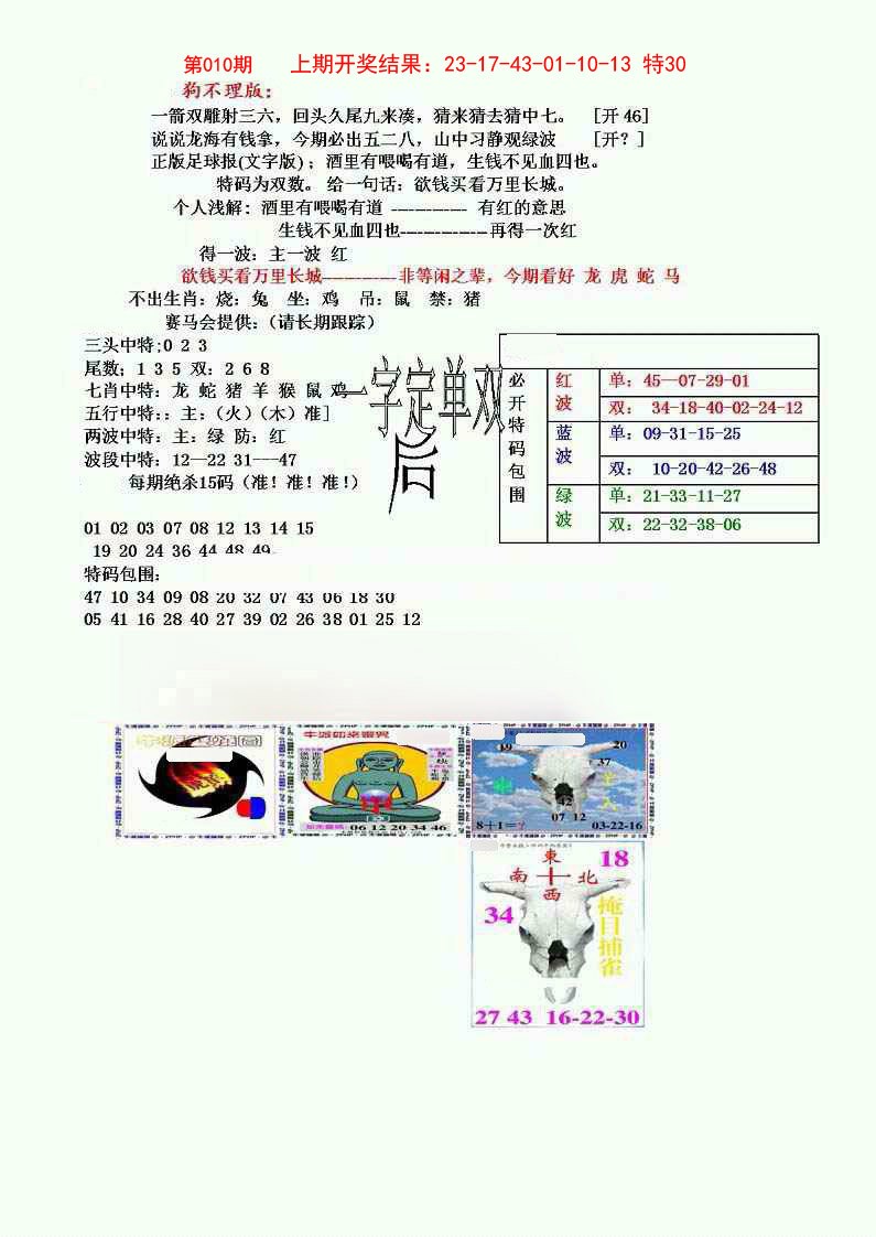 2025010期狗不理特码报