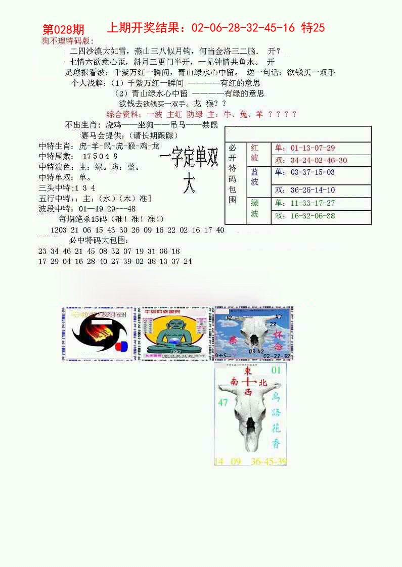 2025028期狗不理特码报