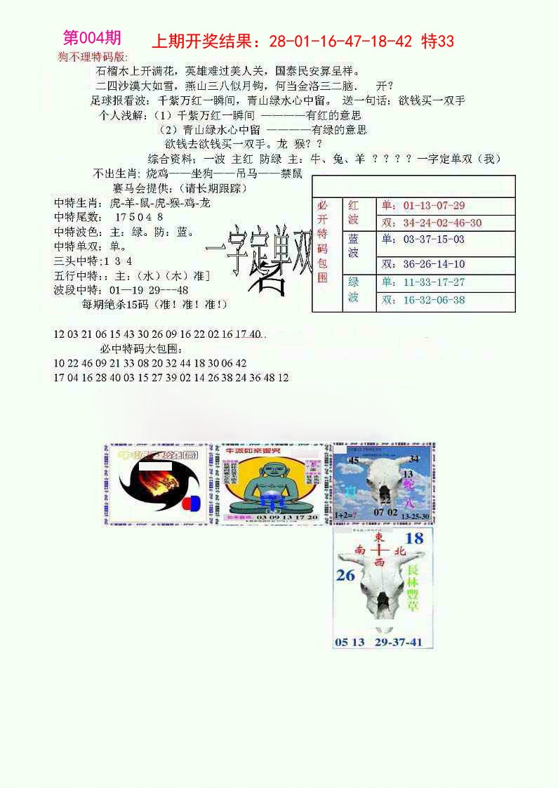 2025004期狗不理特码报