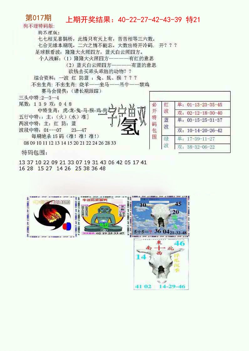 2025017期狗不理特码报