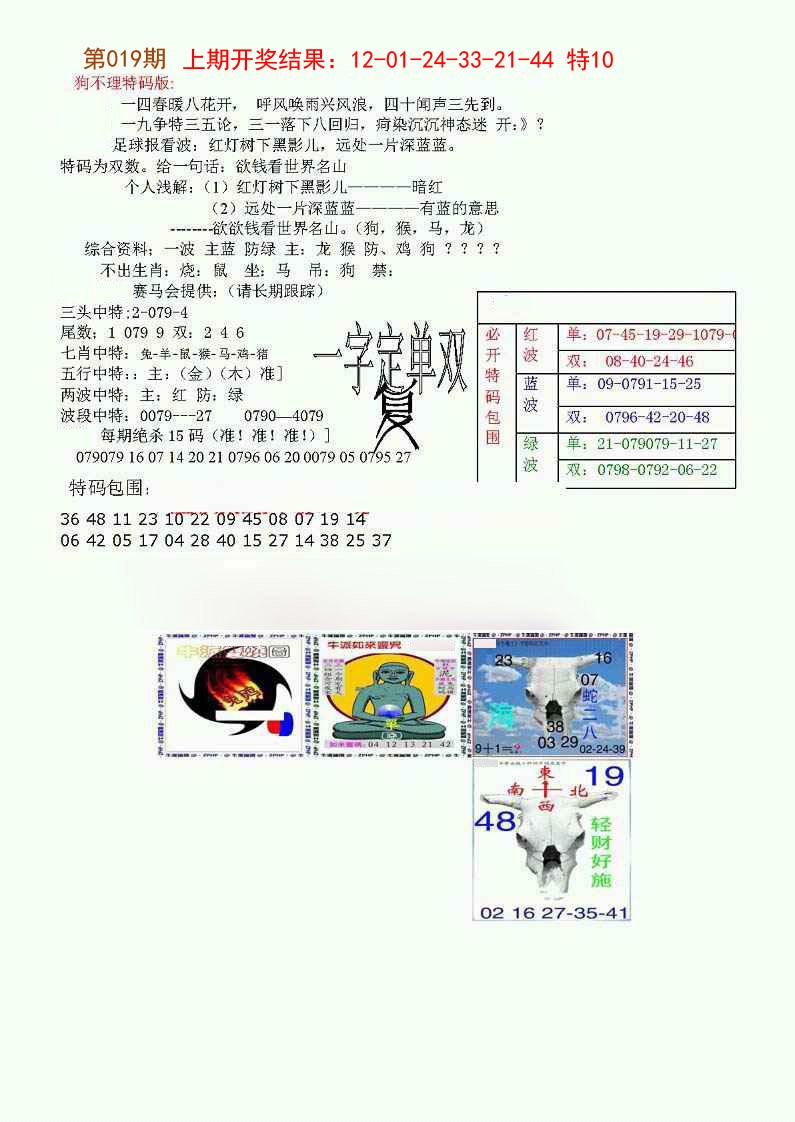 2025019期狗不理特码报