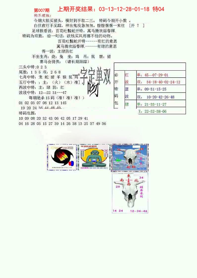 2025007期狗不理特码报