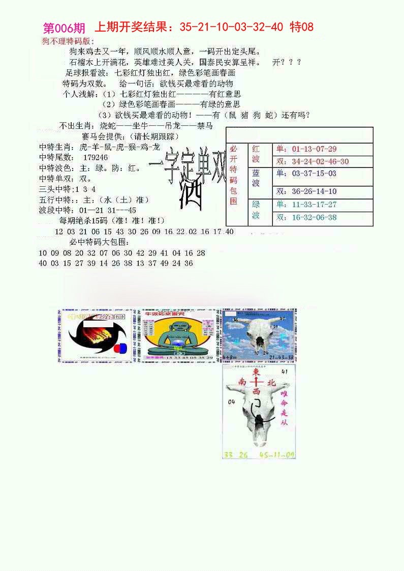2025006期狗不理特码报