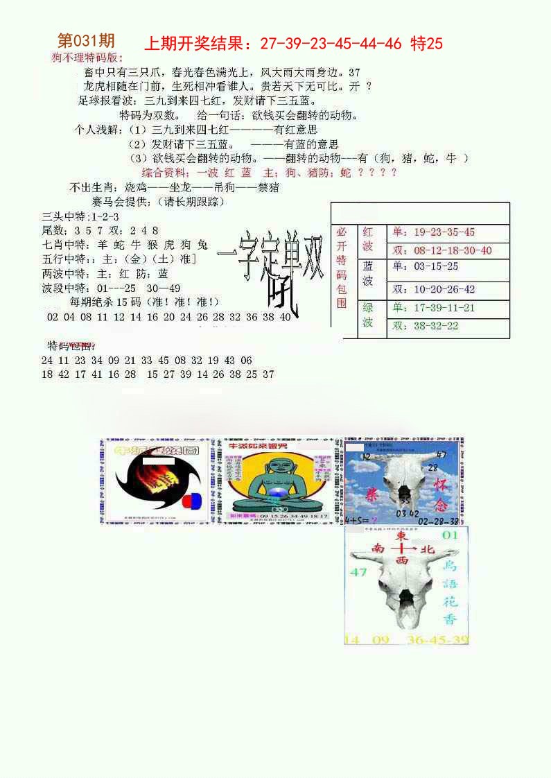 2025031期狗不理特码报