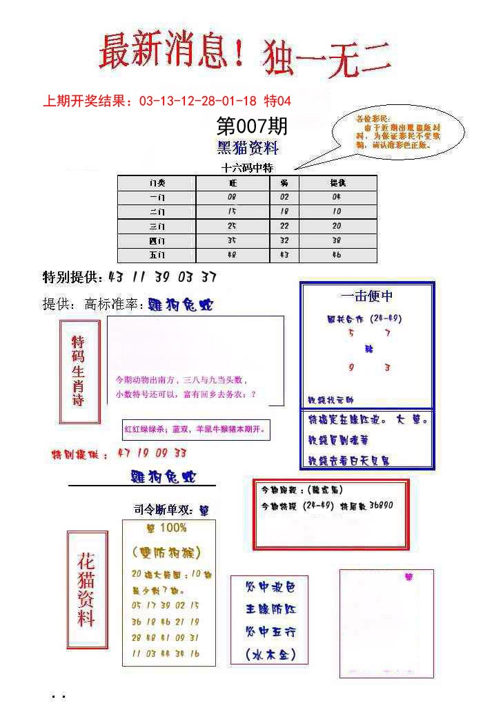 2025007期独一无二