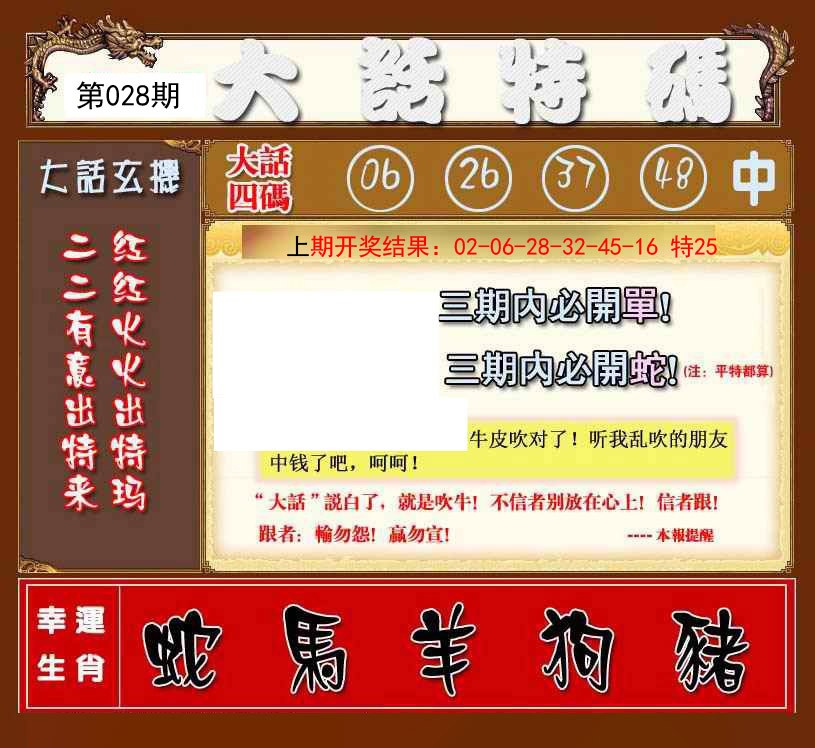 2025028期大话特码
