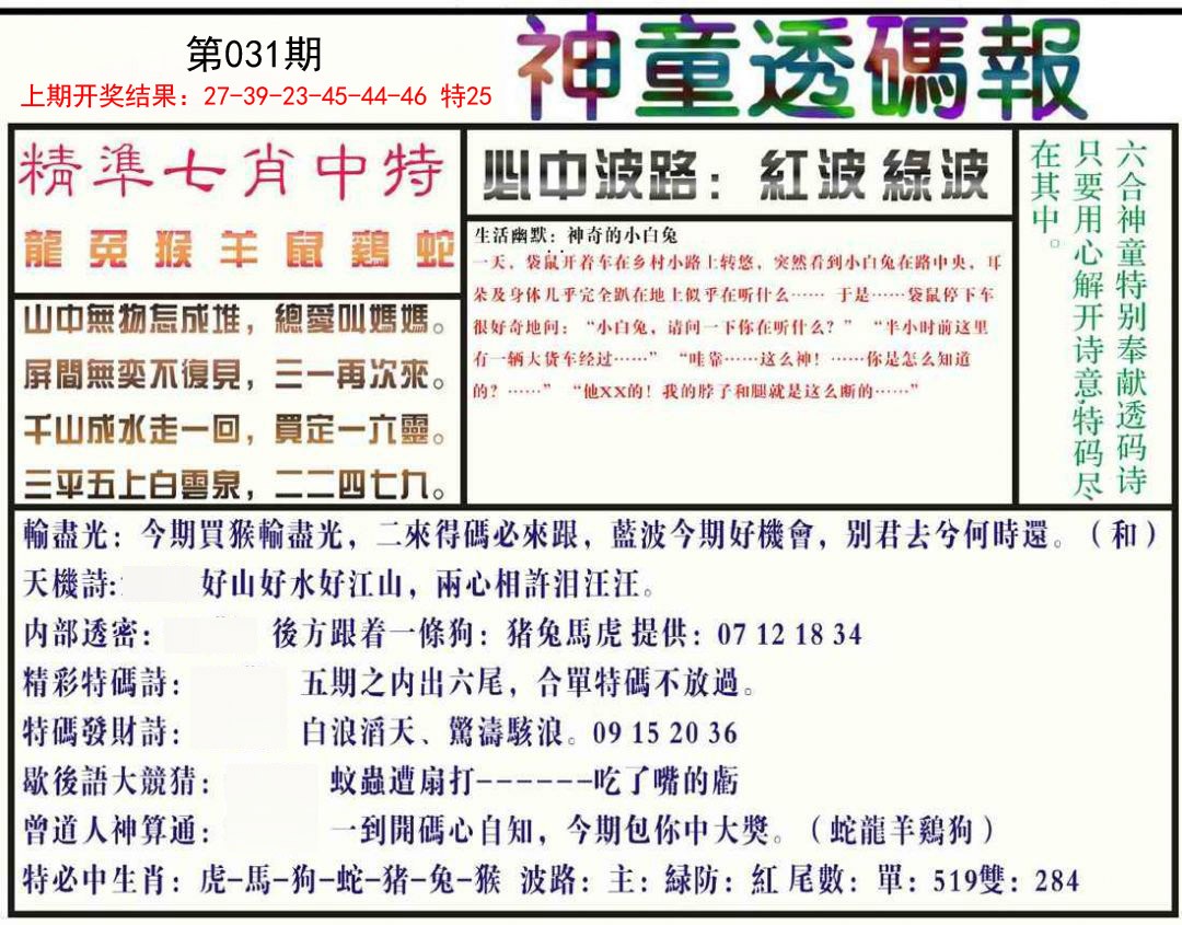 2025031期神童透码报