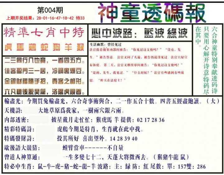 2025004期神童透码报