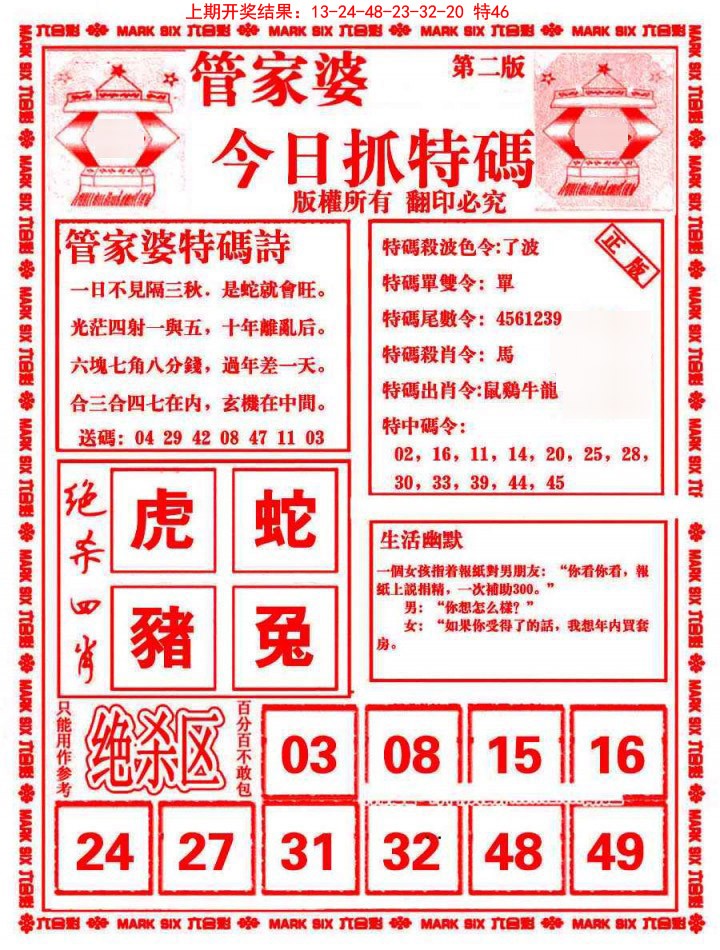 2025009期管家婆抓特码B