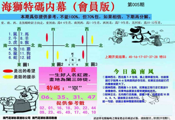 2025005期另版海狮特码内幕报