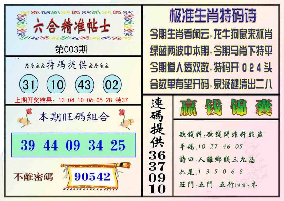 2025003期精准贴士