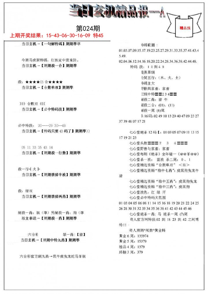 2025024期当日玄机精品报A