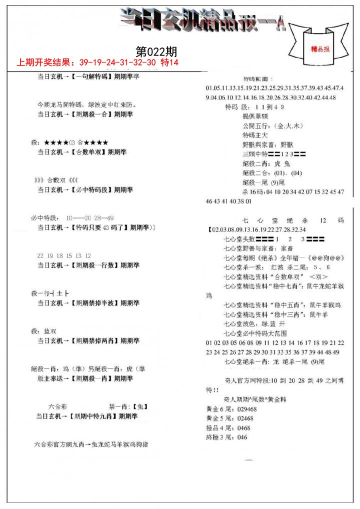 2025022期当日玄机精品报A