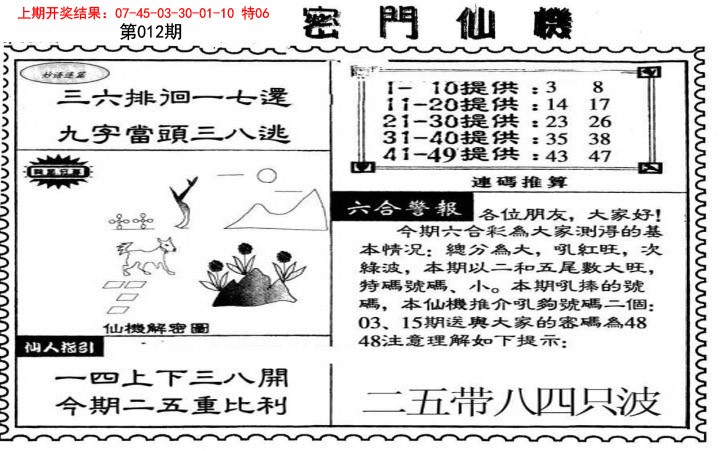 2025012期新密门仙机