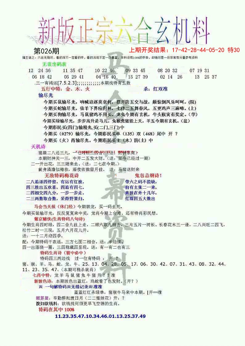 2025026期正宗六合玄机料