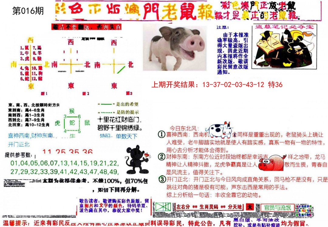 2025016期彩色正版澳门老鼠报