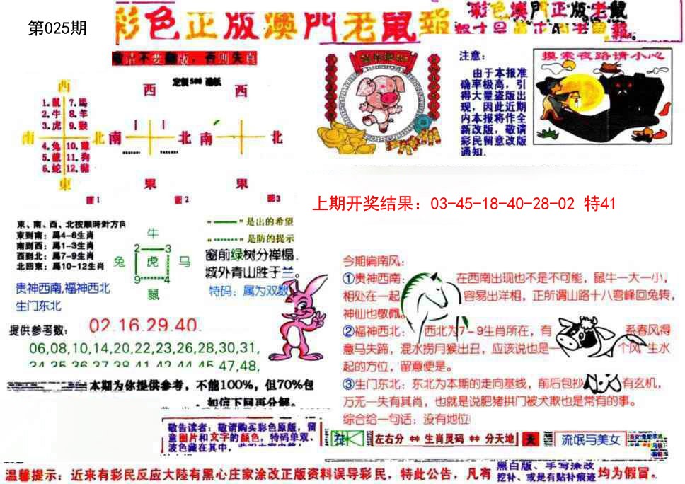 2025025期彩色正版澳门老鼠报