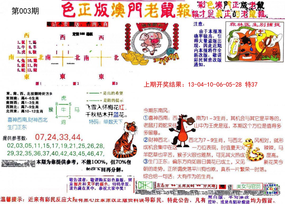 2025003期彩色正版澳门老鼠报