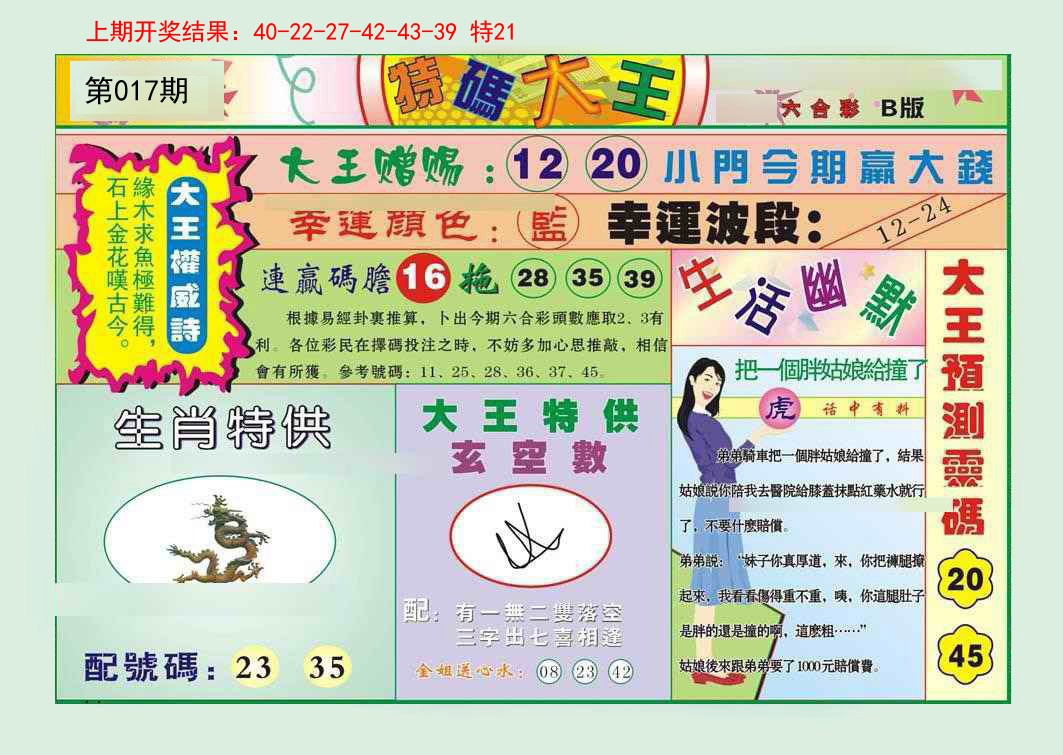 2025017期特码大王B