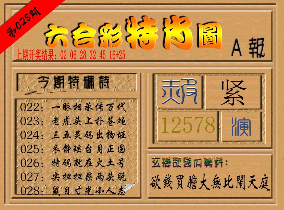 2025028期六合彩特肖图a