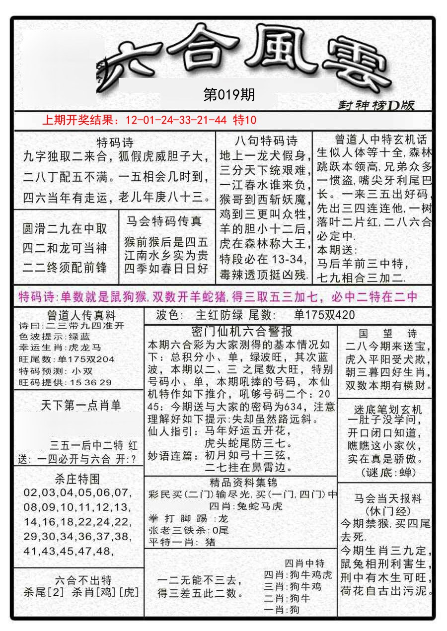 2025019期六合风云A
