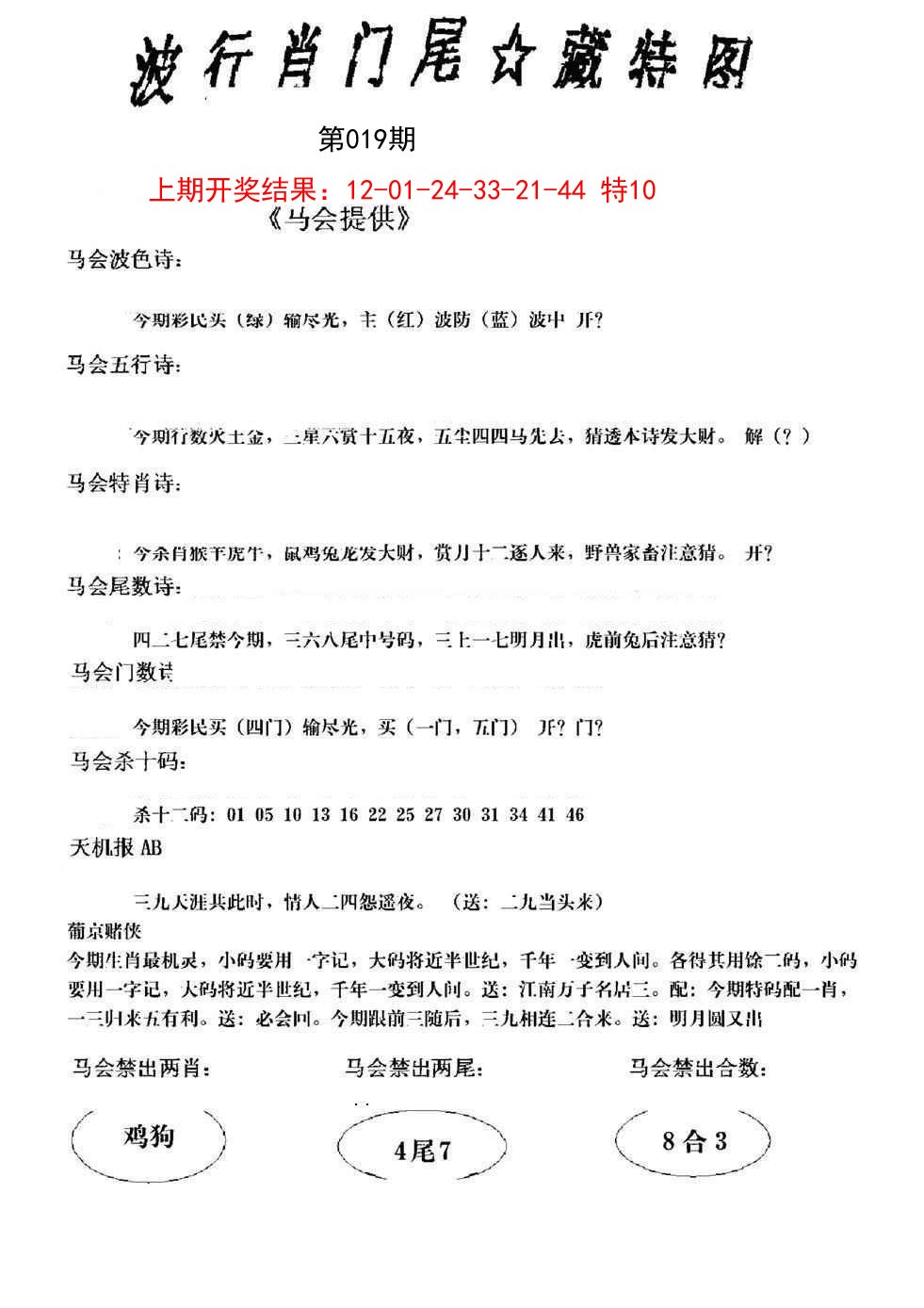 2025019期波行肖尾藏特图