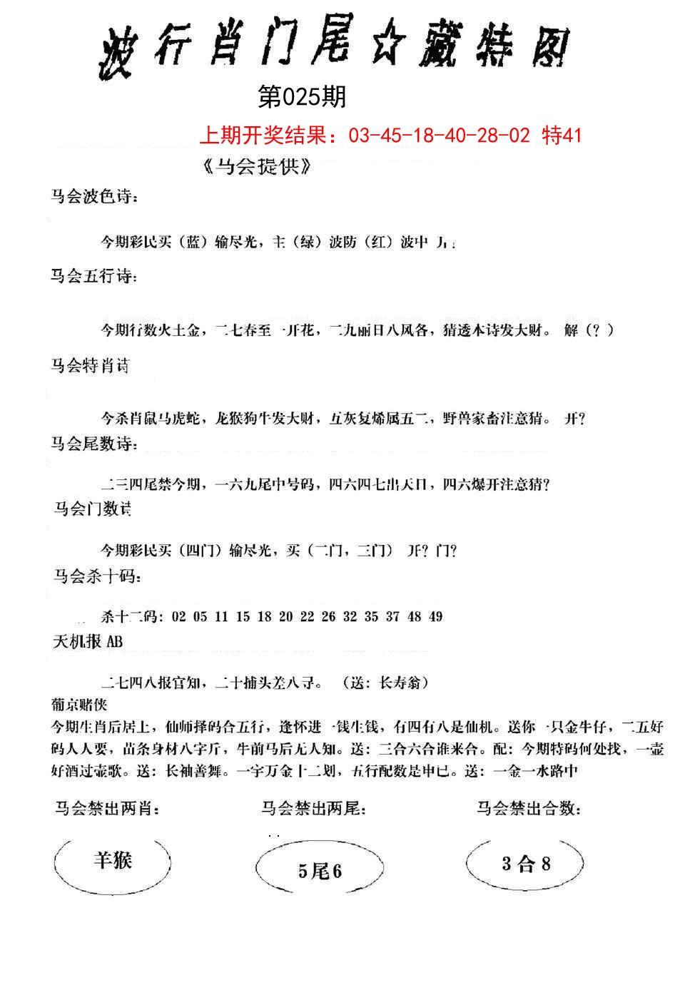 2025025期波行肖尾藏特图