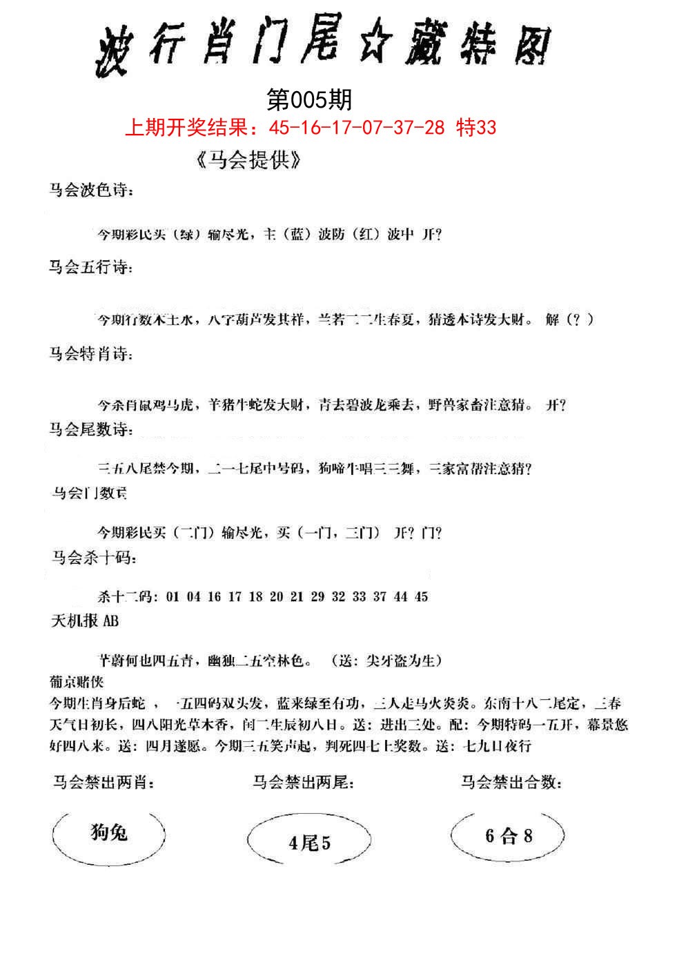 2025005期波行肖尾藏特图